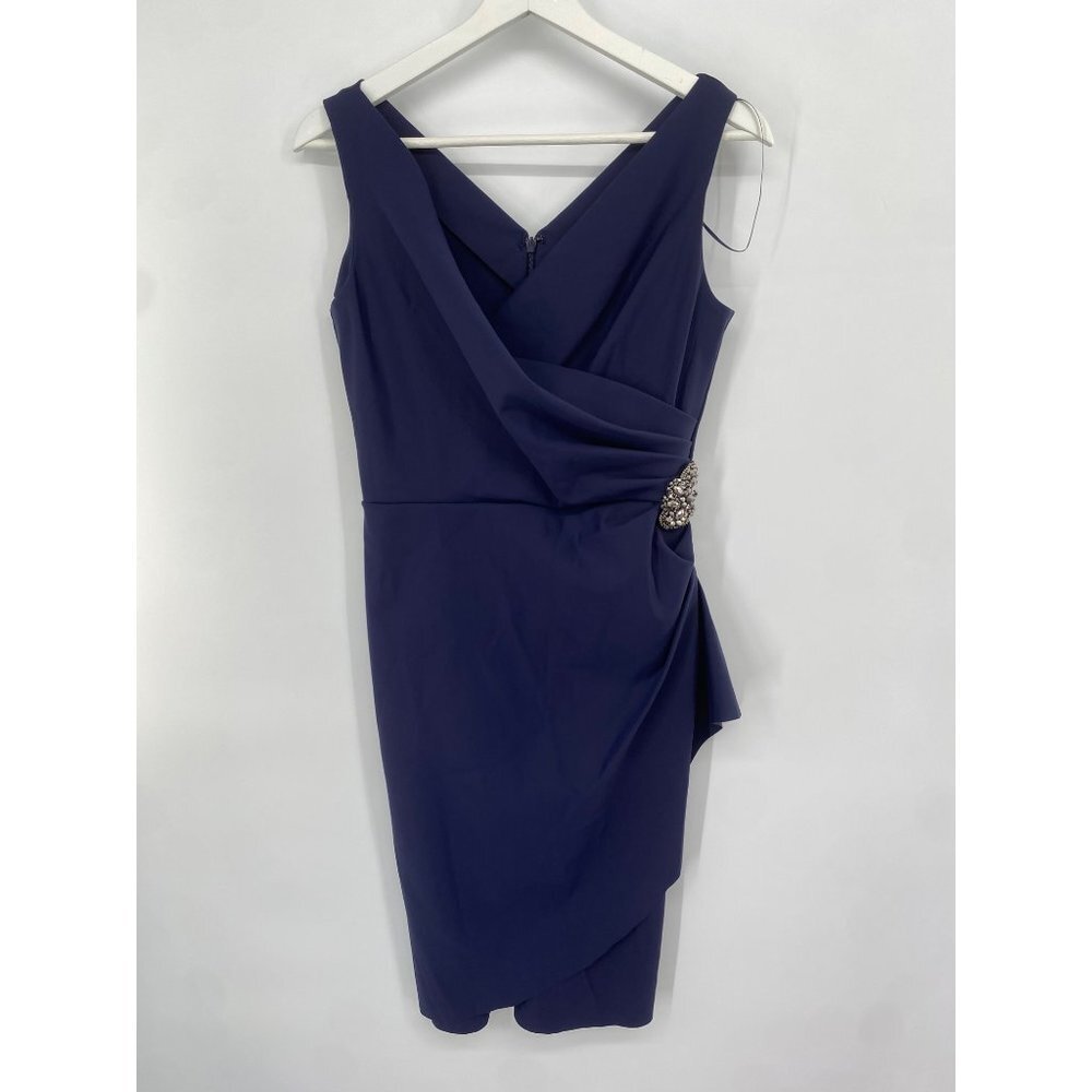 Nwot Alex Evenings Side Ruched Cocktail Dress Midi Navy Size 2